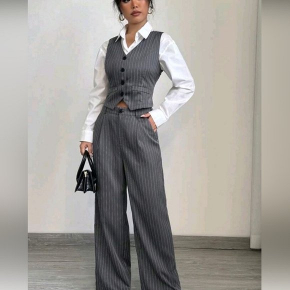 Jackets & Blazers - Gray Pinstripe Women's Pantsuit